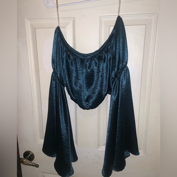 Wet seal boho 2 piece satin teal set bell sleeve summer festival spring party - Picture 2 of 5